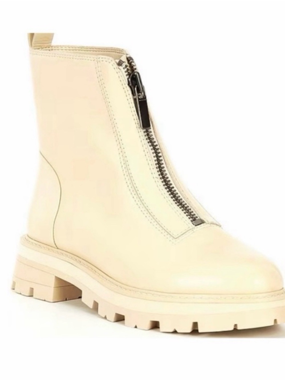 Gianni Bini Cream Front-Zip Lug Sole Ankle Boot